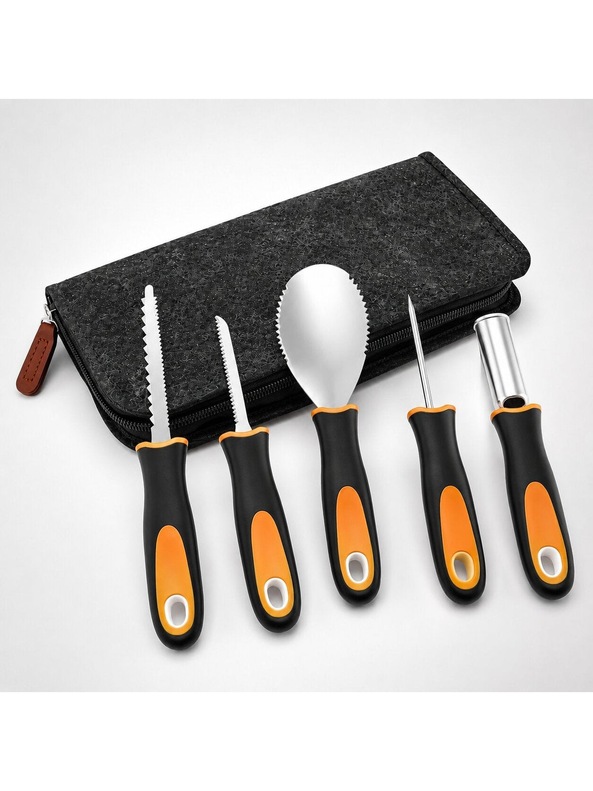 Pompoen snijset met vijf tools en etui