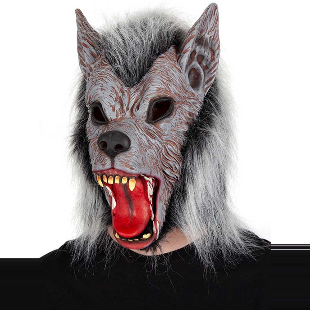 Grijs Weerwolf Masker | Latex | Imitatiebont | Open Bek | Volledig Hoofd