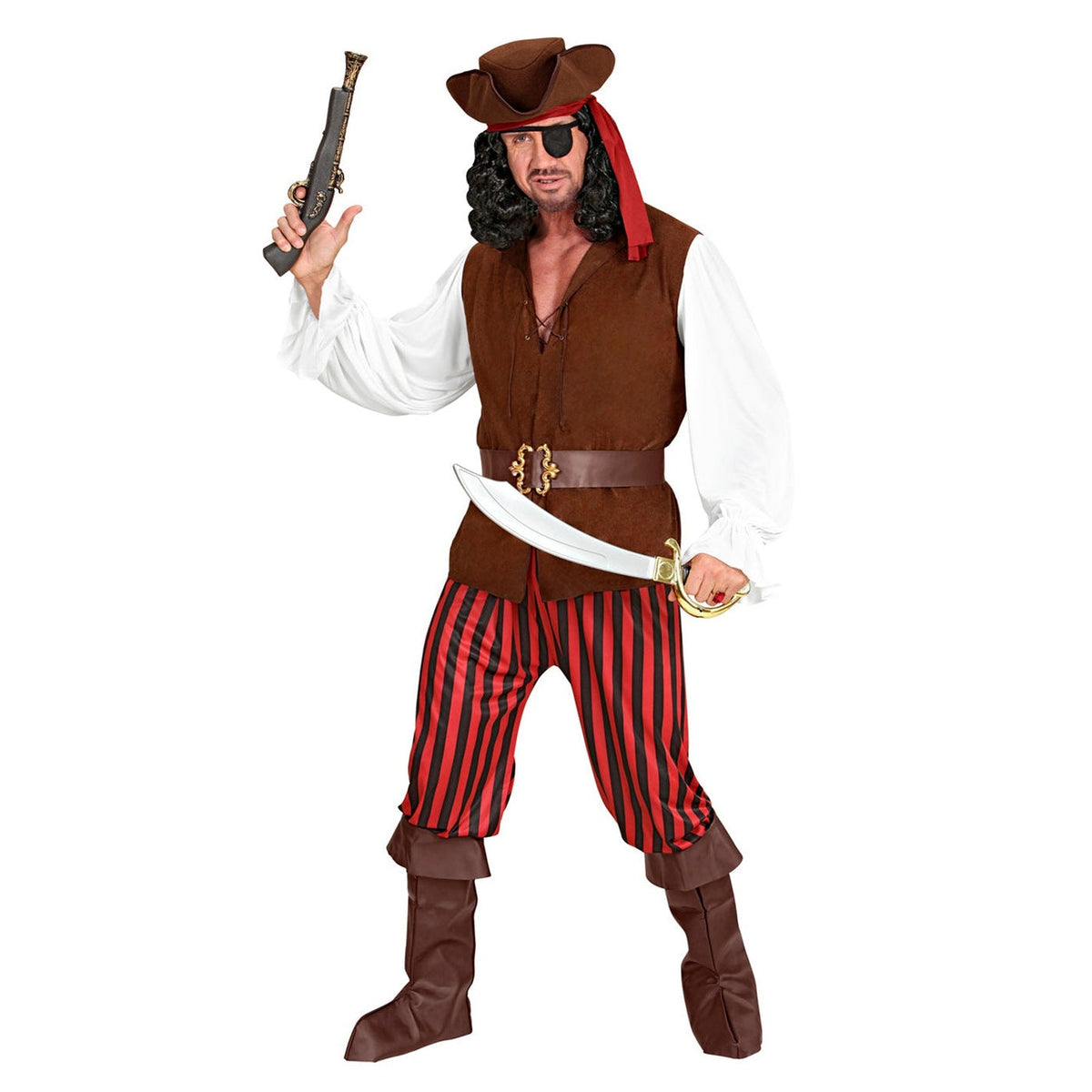Piratenkapitein Kostuum Heren | Driekanthoed | Gestreepte Kniebroek | Ooglap