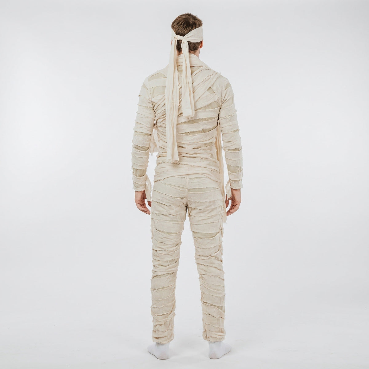 Mummie Kostuum Heren | Jumpsuit | Rafelige Stroken | Hoofdband