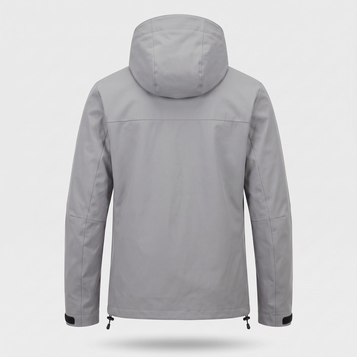Grijze regenjas met capuchon, achteraanzicht op onzichtbare paspop | Boutique Moda