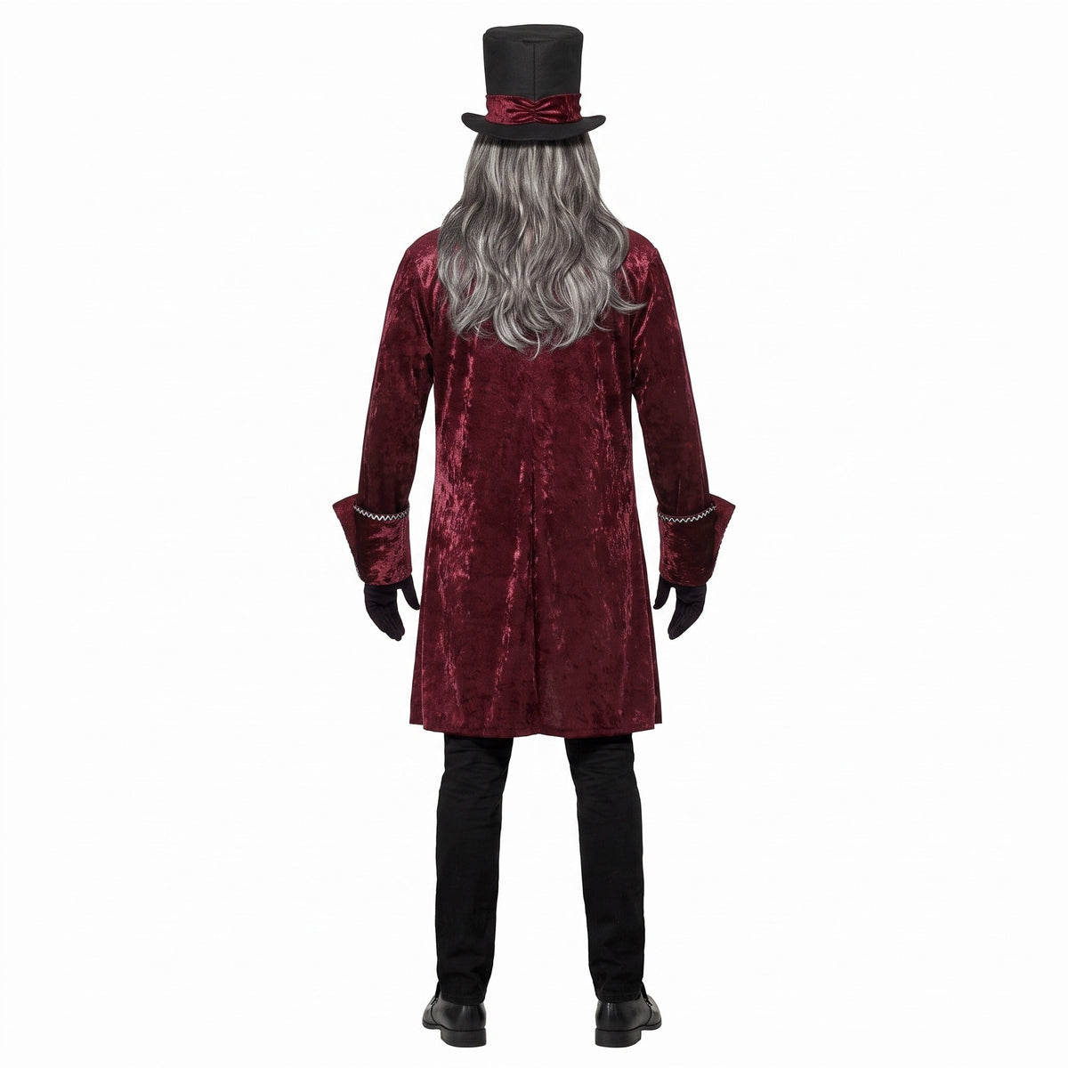 Dracula Kostuum | Bordeauxrode Jas | Gilet | Jabot | Hoge Hoed