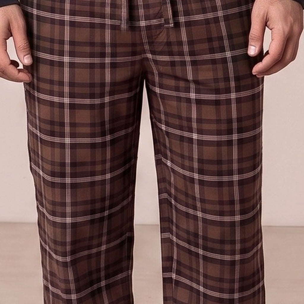 Henley Pyjama Heren | Extra Lang | Geruite Broek | Bruin