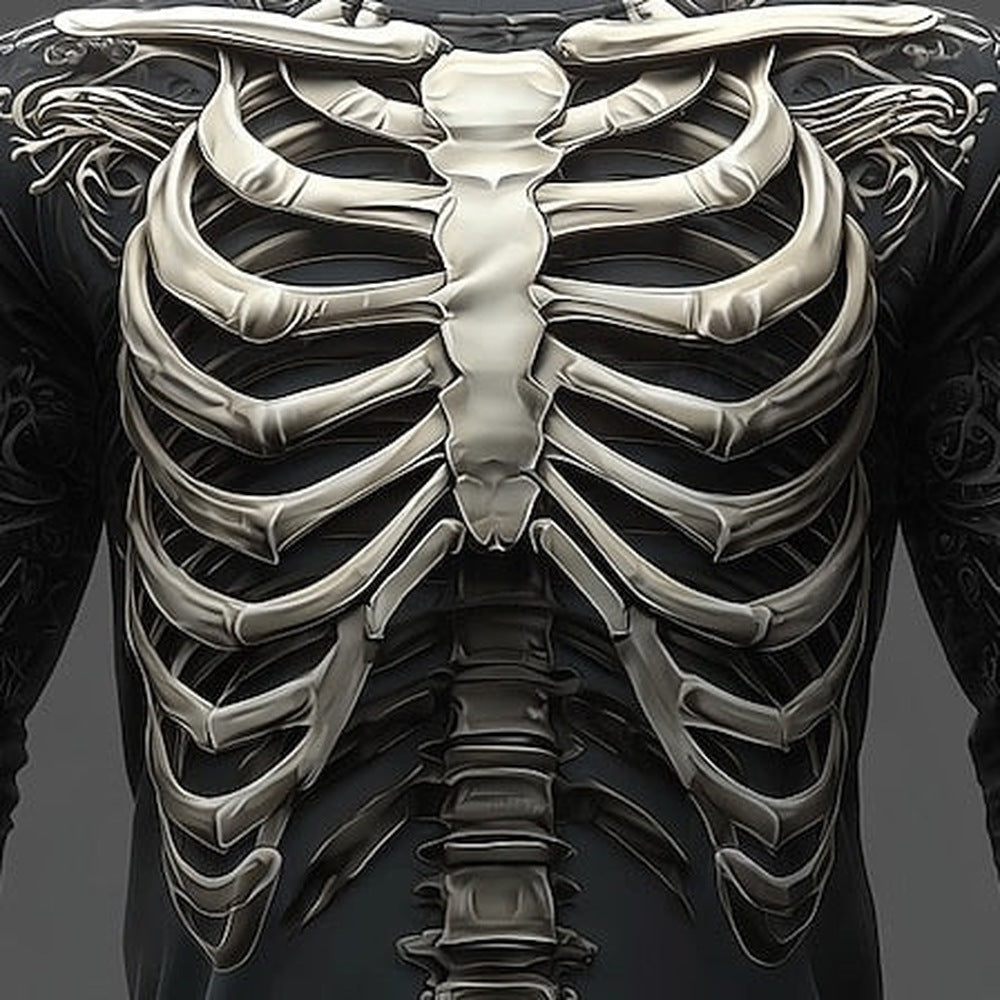 Longsleeve met realistische ribbenkast print, gedragen door een persoon, close-up | Boutique Moda