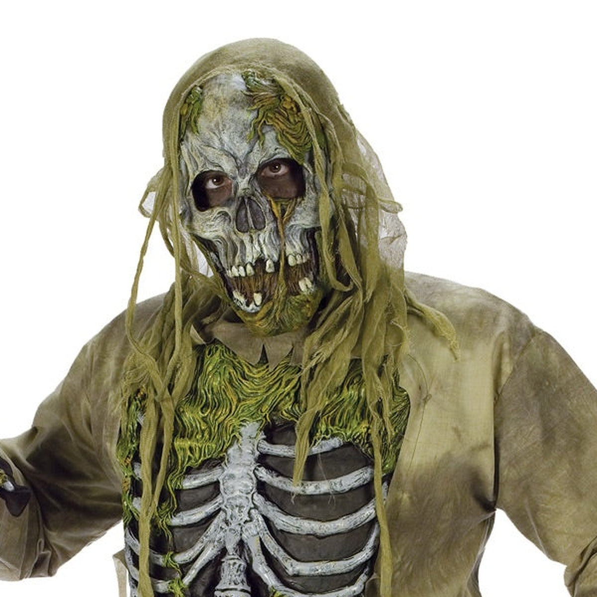 Skelet Zombie Kostuum | Ribbenkast Shirt | Masker met Kap | Handschoenen