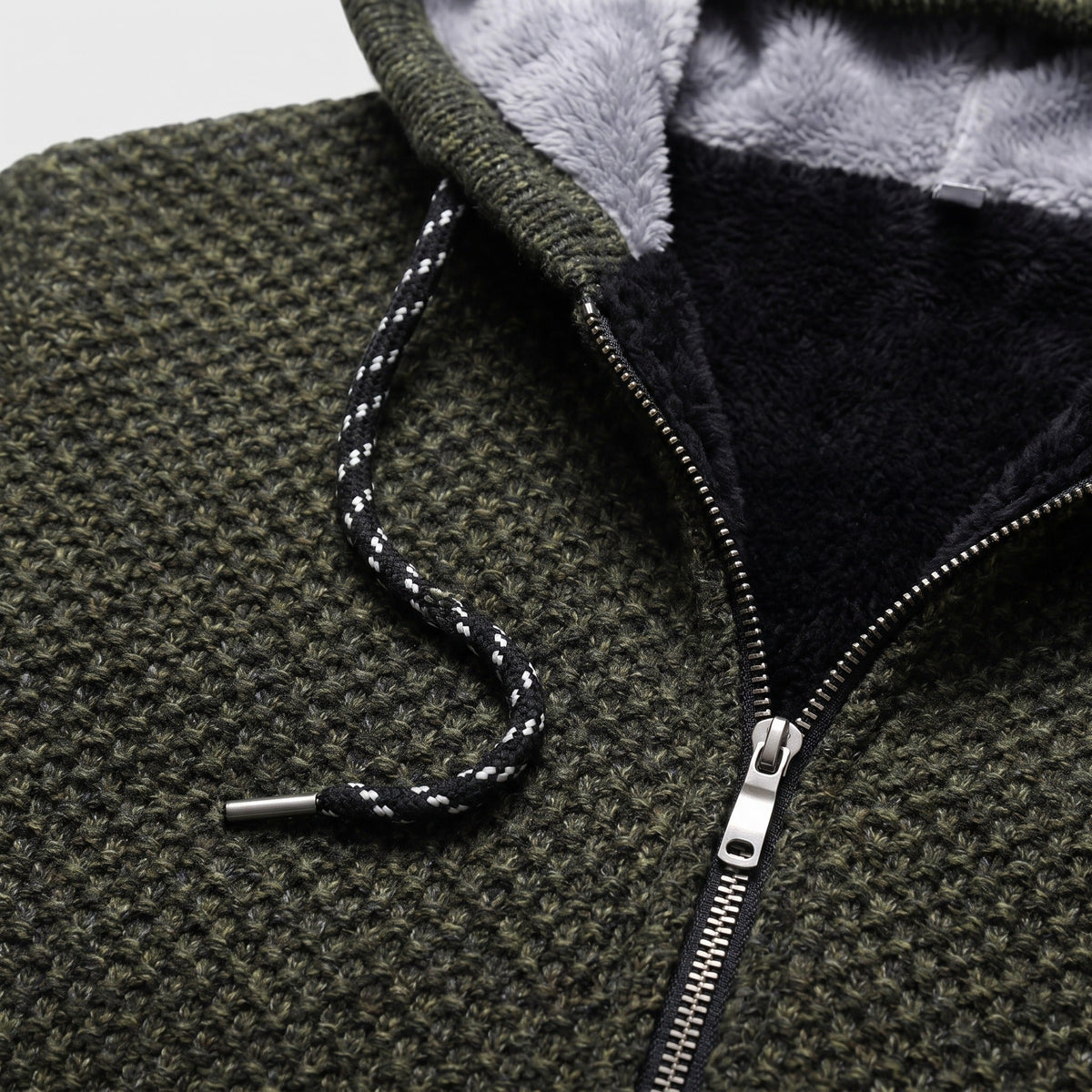 Gebreid Vest met Capuchon Heren | Gevoerd | Rits | Grof Breisel