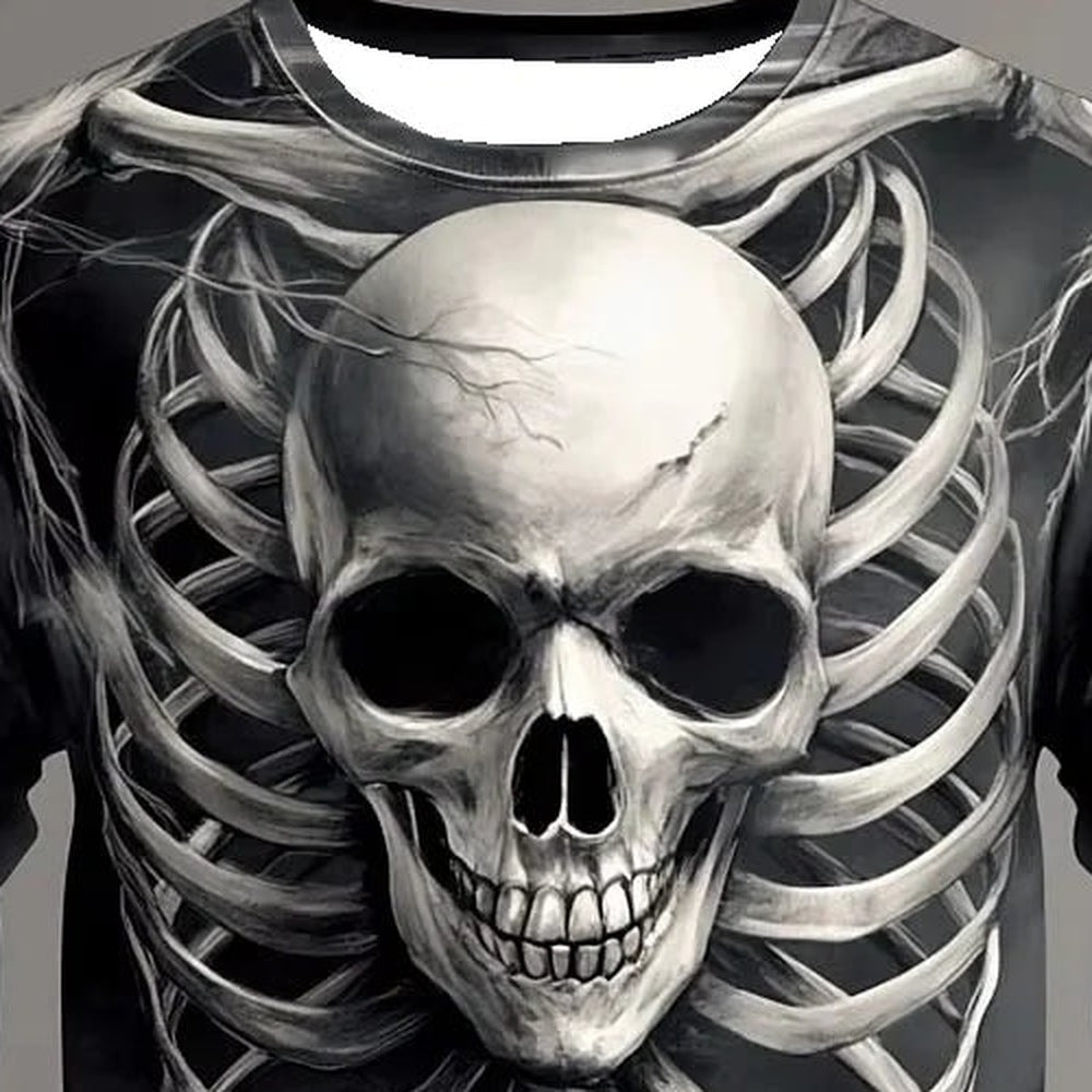 Zwart longsleeve shirt met 3D-print van skelet en doodskop op borst | Boutique Moda