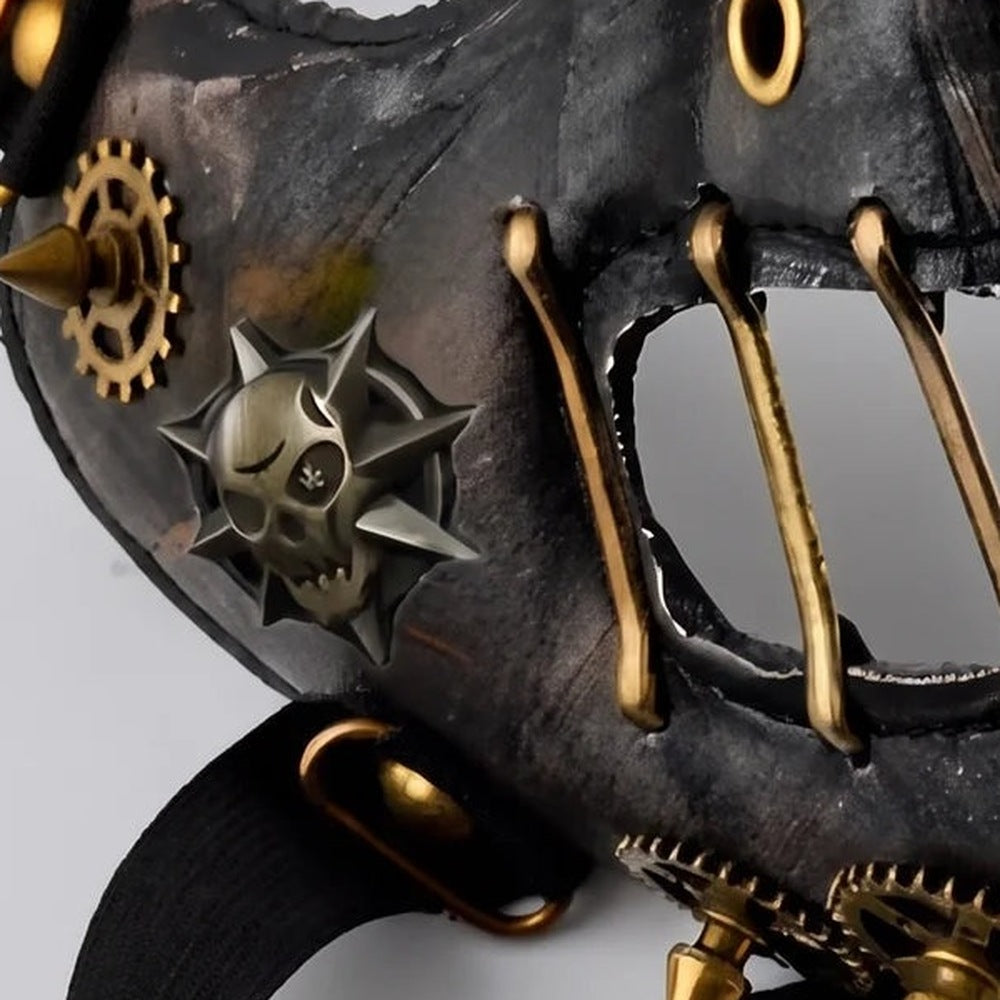 Steampunk Halfmasker | Tandwielen | Spikes | Klinknagels | Zwart Goud
