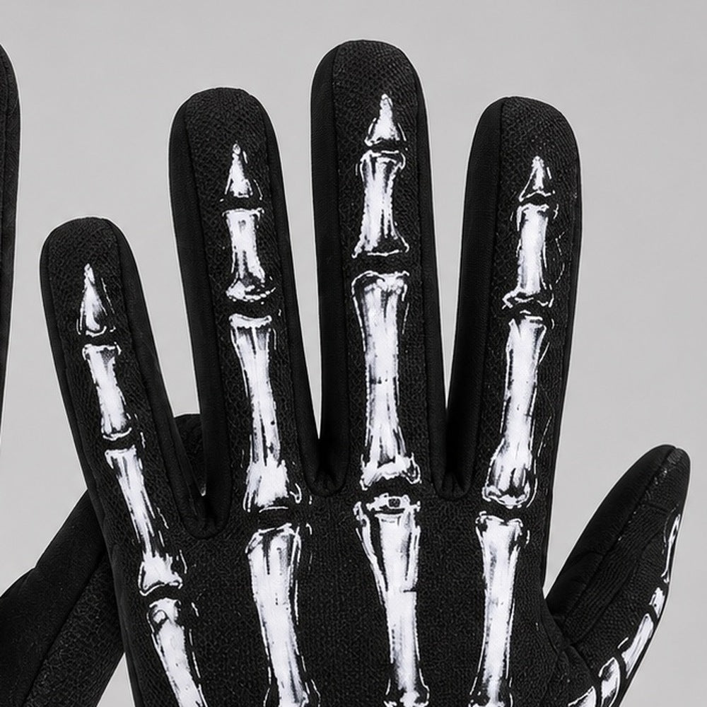 Zwarte handschoen met wit botprint patroon, close-up van hand gedragen | Boutique Moda