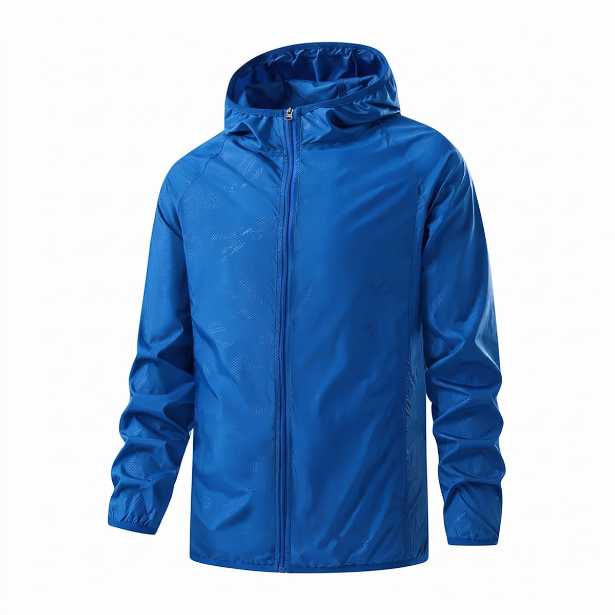Blauwe ultralichte jas met capuchon, opgehangen, effen kleur, rits gesloten | Boutique Moda