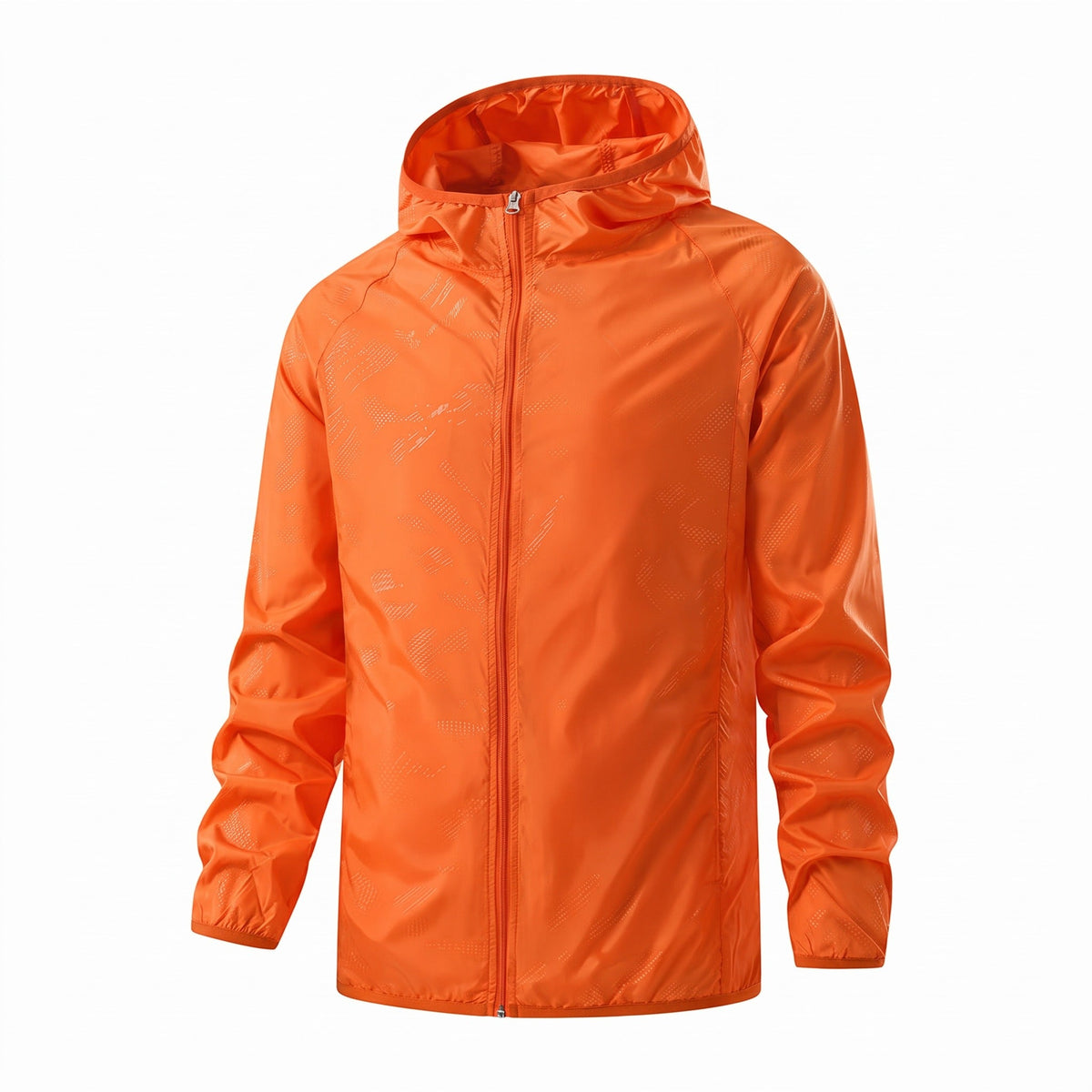 Oranje jas met capuchon en ritssluiting, vrijstaand getoond zonder model | Boutique Moda