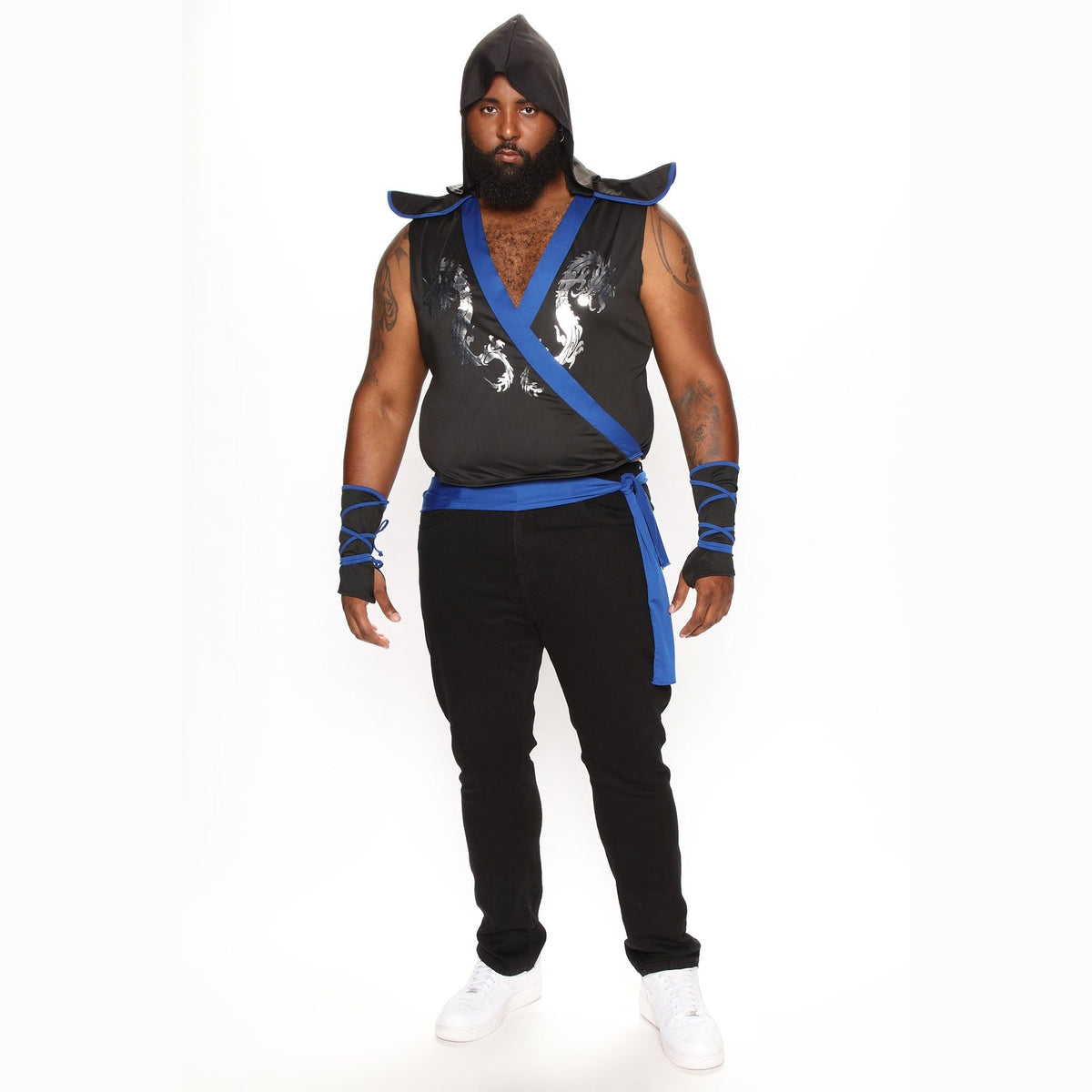 Ninja Tuniek met Capuchon Heren | Zwart Blauw | Armstukken | Sjerp