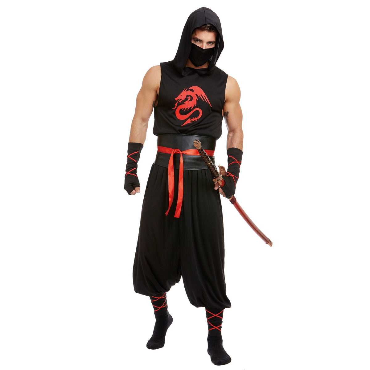 Ninja Kostuum Heren | Drakenprint | Masker | Riem | Broek