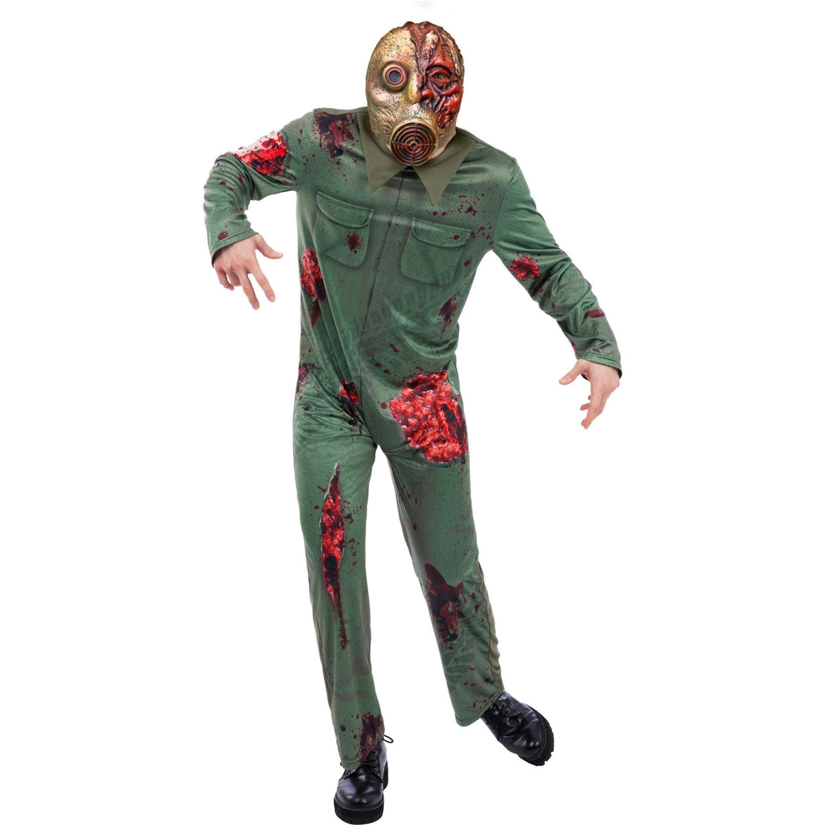 Gasmasker Zombie Kostuum | Groene Jumpsuit | Masker