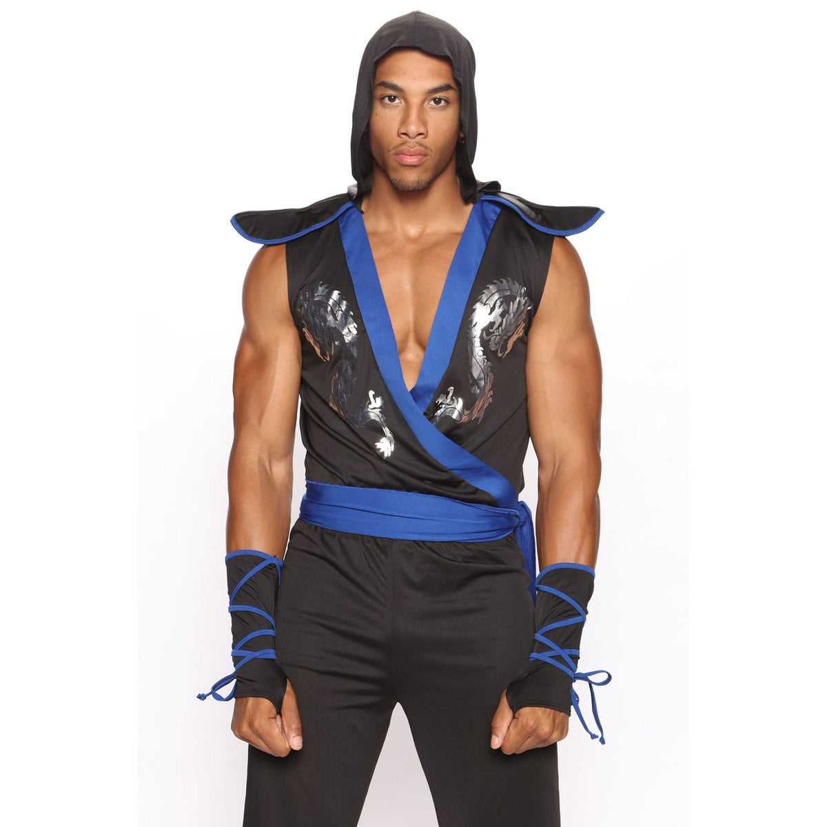 Ninja Tuniek met Capuchon Heren | Zwart Blauw | Armstukken | Sjerp