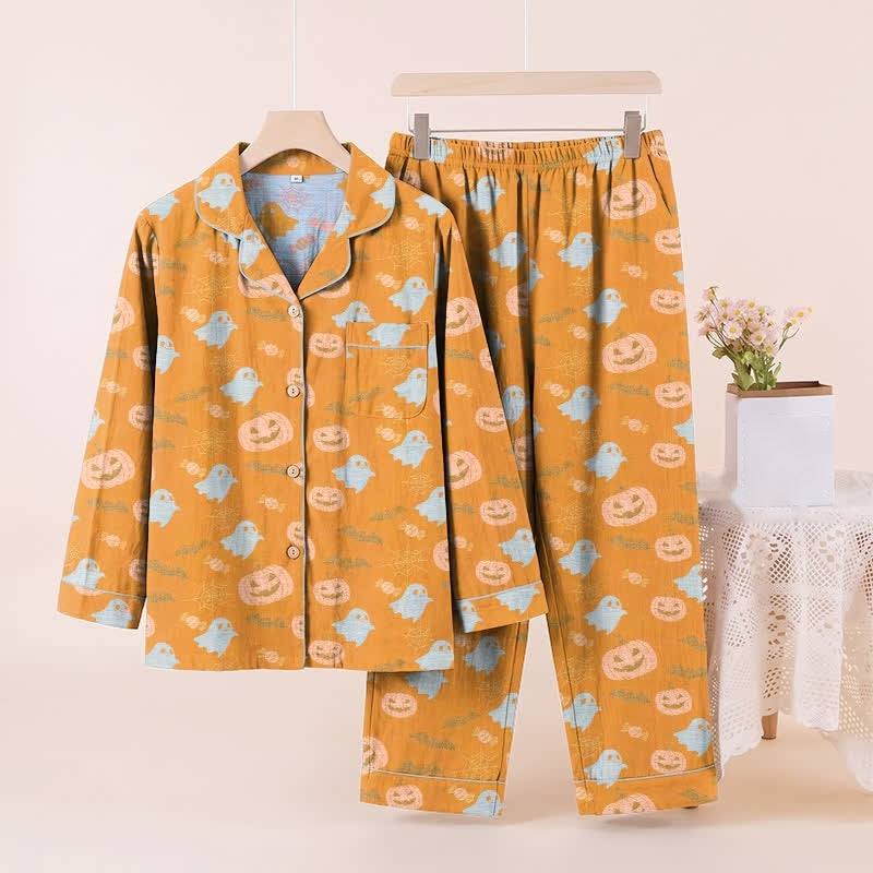 Spoken Pompoen Pyjamaset Heren | Knoopsluiting | Lange Broek | 8 Kleuren