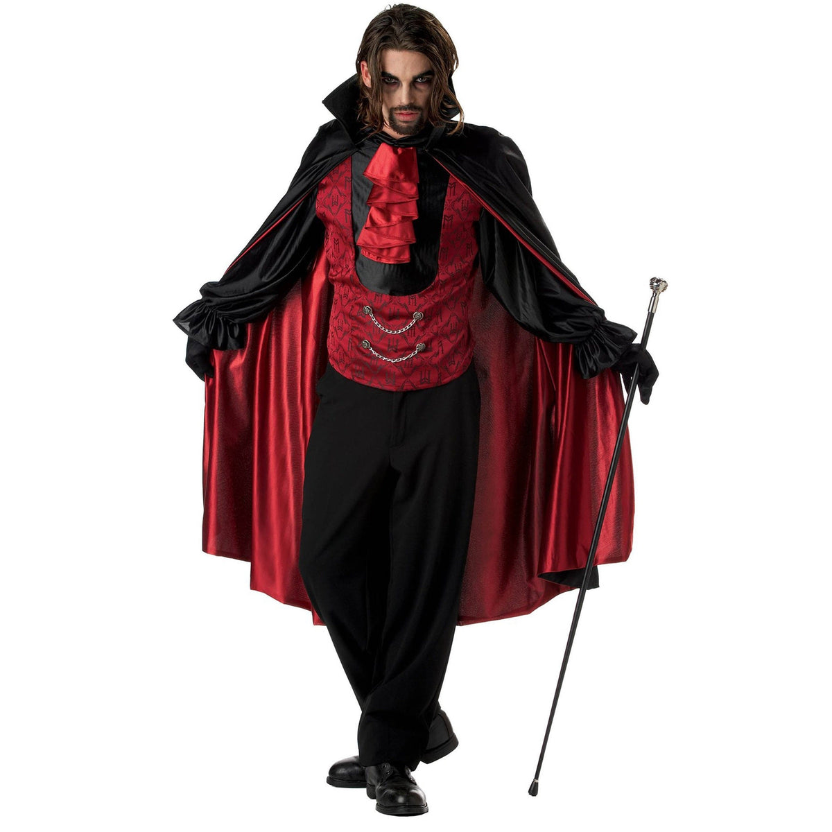 Dracula Kostuum Rood | Vest met Mouwen | Jabot | Cape