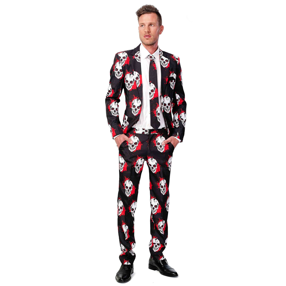 Doodskop Pak Heren | Bloedspetters | Colbert, Broek, Stropdas | Zwart