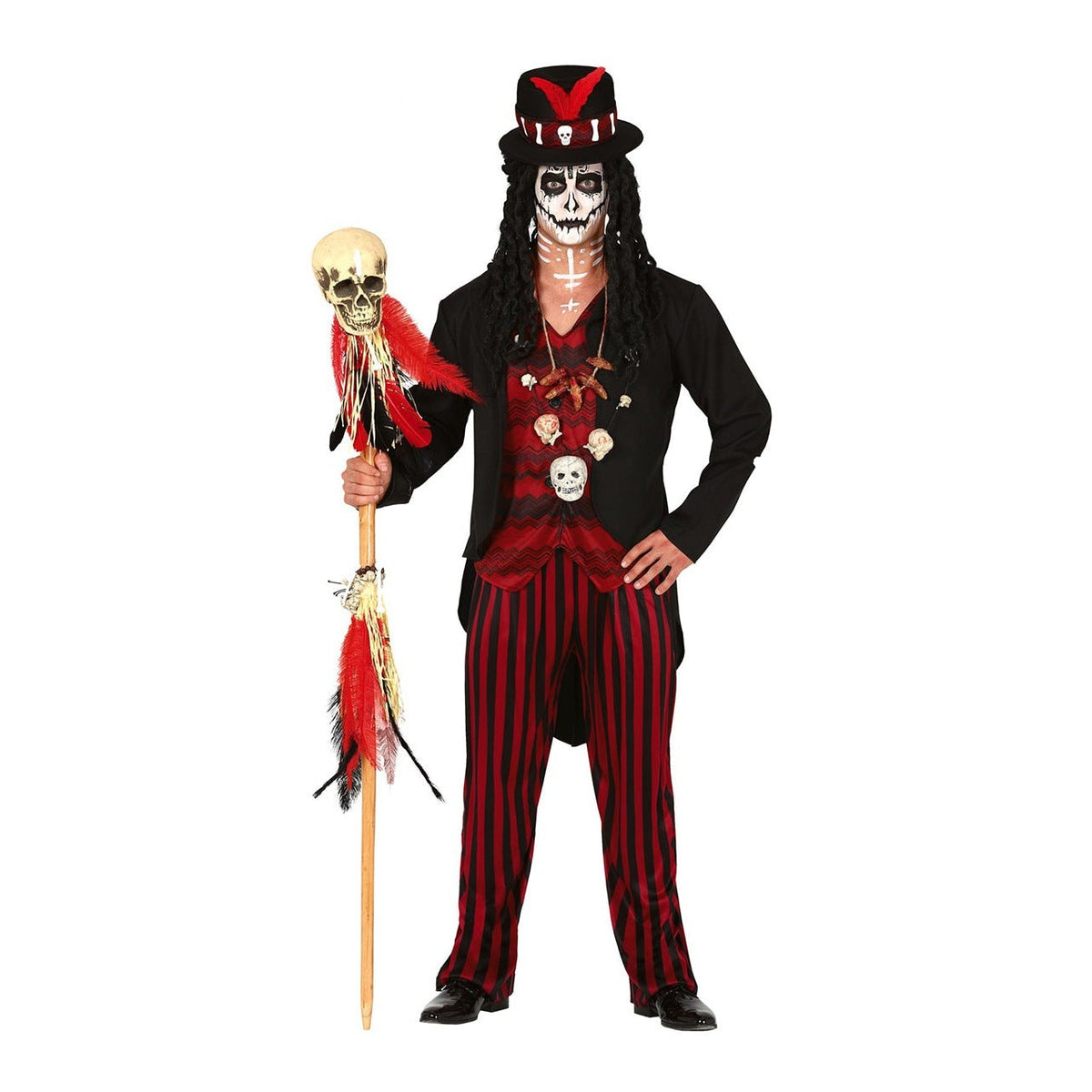 Voodoo Kostuum Heren | Slipjas | Hoge Hoed | Gestreepte Broek