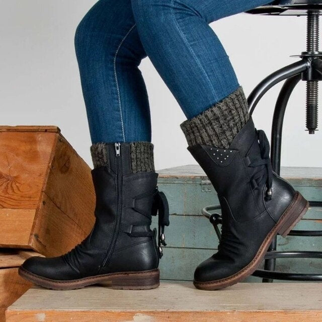 Luxe Leren Laarzen Dames | Veters Achter | Blokhak | 5 Kleuren