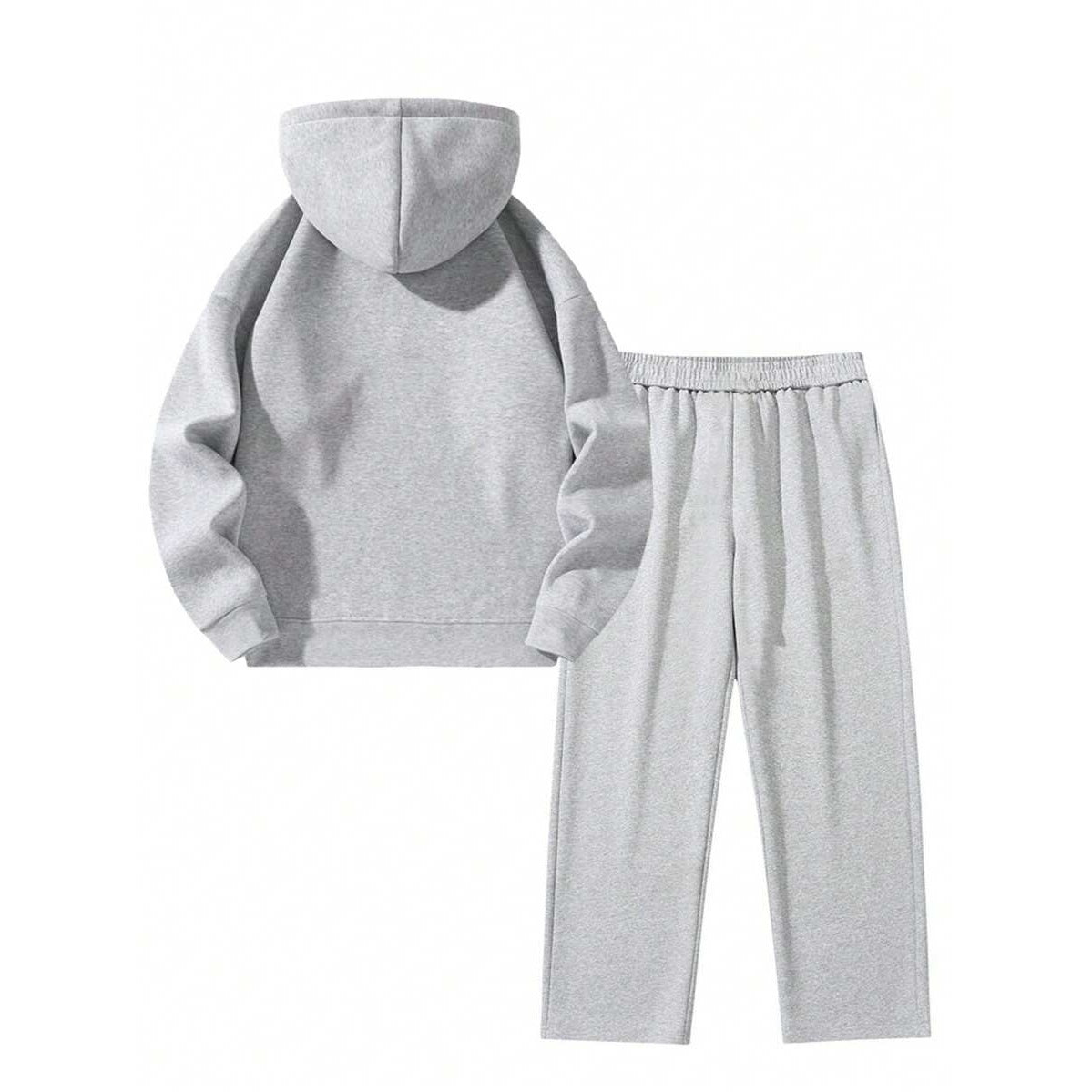 Grijze joggingset met hoodie en wijde broek, achteraanzicht, egaal effen | Boutique Moda