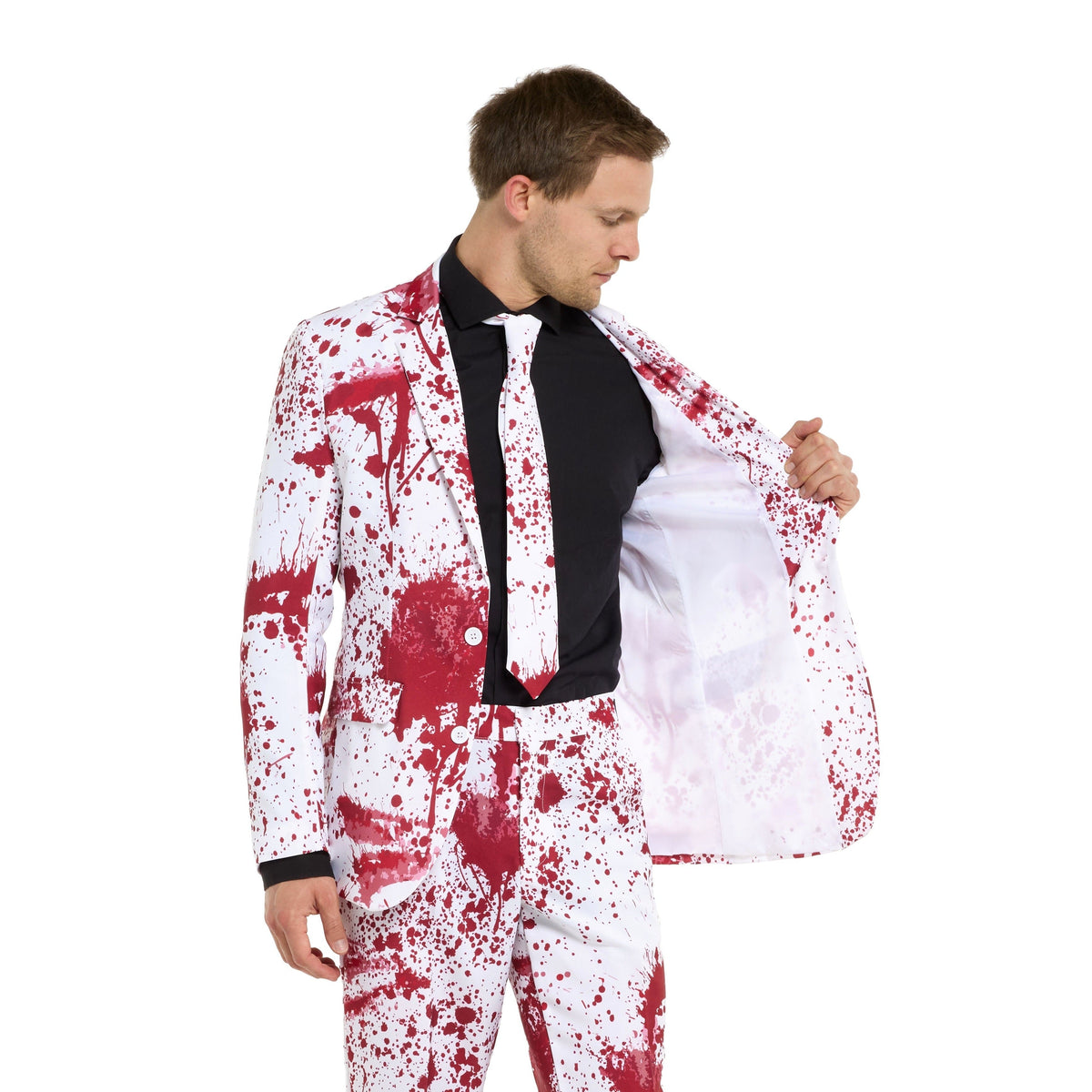 Bloederig Pak Heren | Wit | Bloedspetters | Colbert, Broek, Stropdas