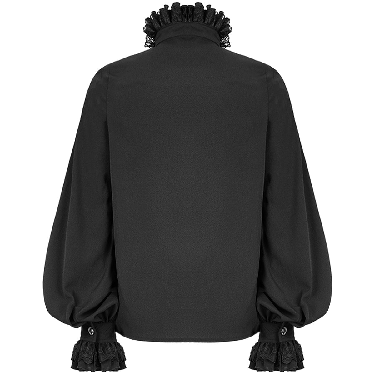 Zwarte gothic blouse met kanten kraag en pofmouwen, achteraanzicht, plat | Boutique Moda