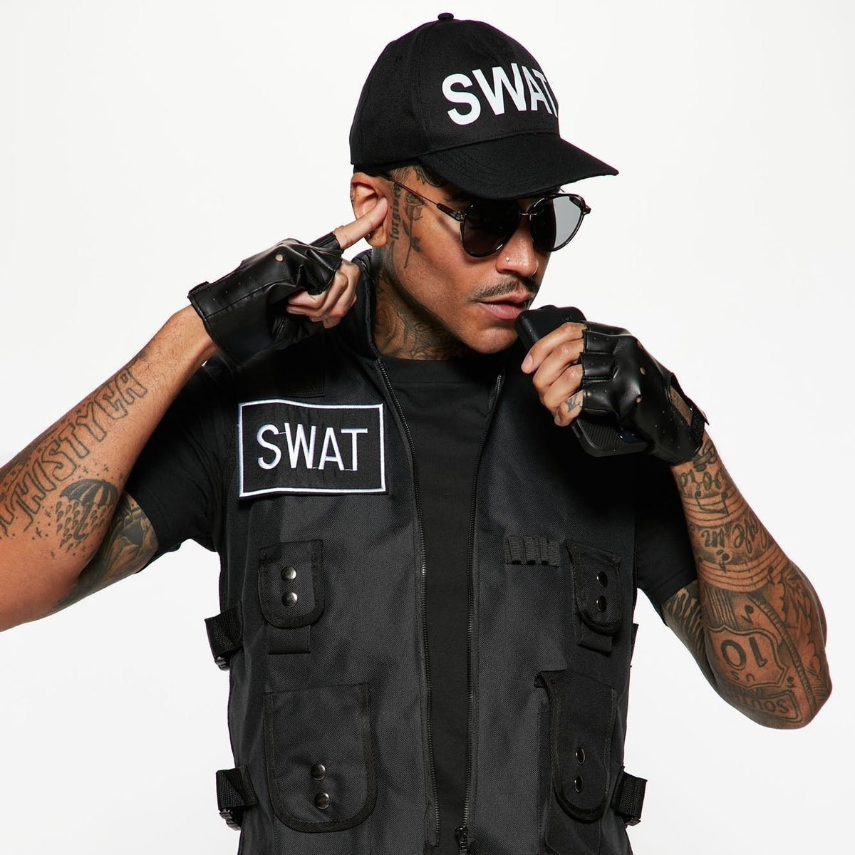 SWAT Kostuum Heren | Tactisch Vest | Pet | Handschoenen | Kniebeschermers