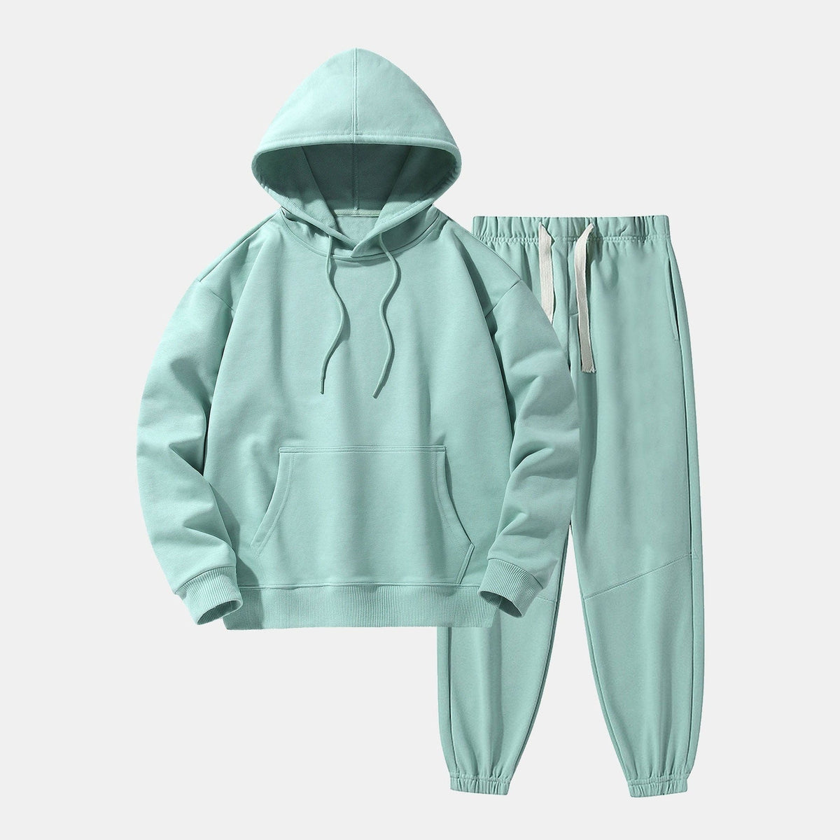 Mintgroene hoodie met joggingbroek, effen kleur, uitgestald zonder mannequin of model | Boutique Moda