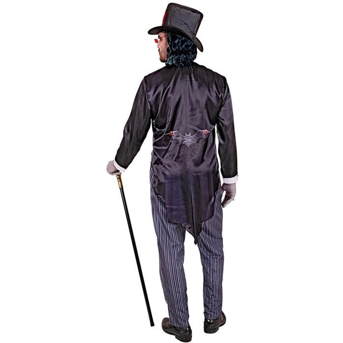 Gothic Vampier Kostuum | Slipjas | Krijtstreepbroek | Hoge Hoed | Jabot
