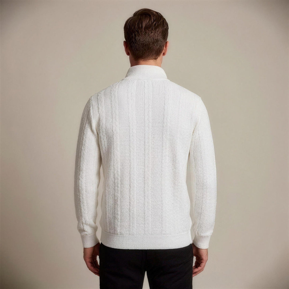 Relaxed Fit Trui met Rits Heren | Kabelpatroon | Opstaande Kraag