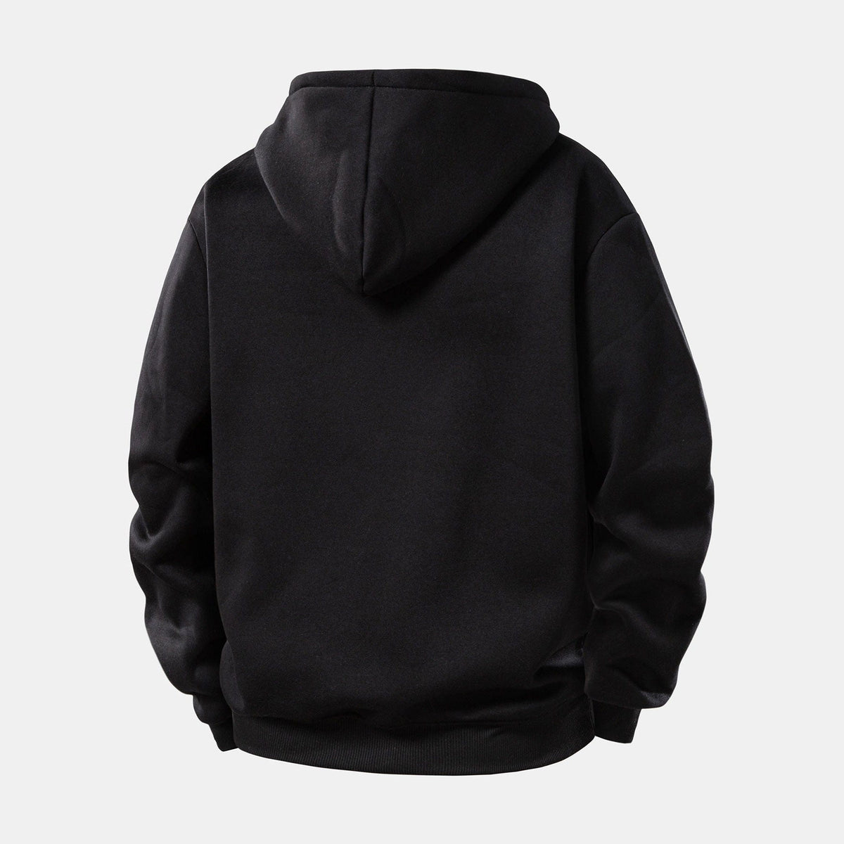 Zwarte hoodie met capuchon, achteraanzicht, gedragen door een persoon | Boutique Moda