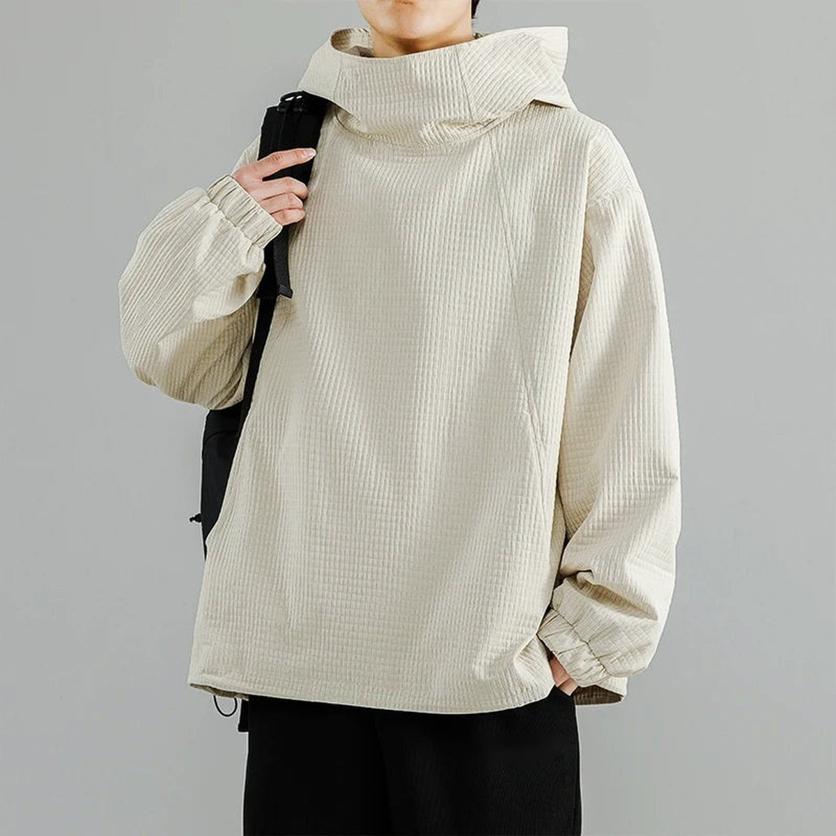 Oversized Hoodie Heren | Wafelstructuur | Hoge Kraag | Koord in de Zoom
