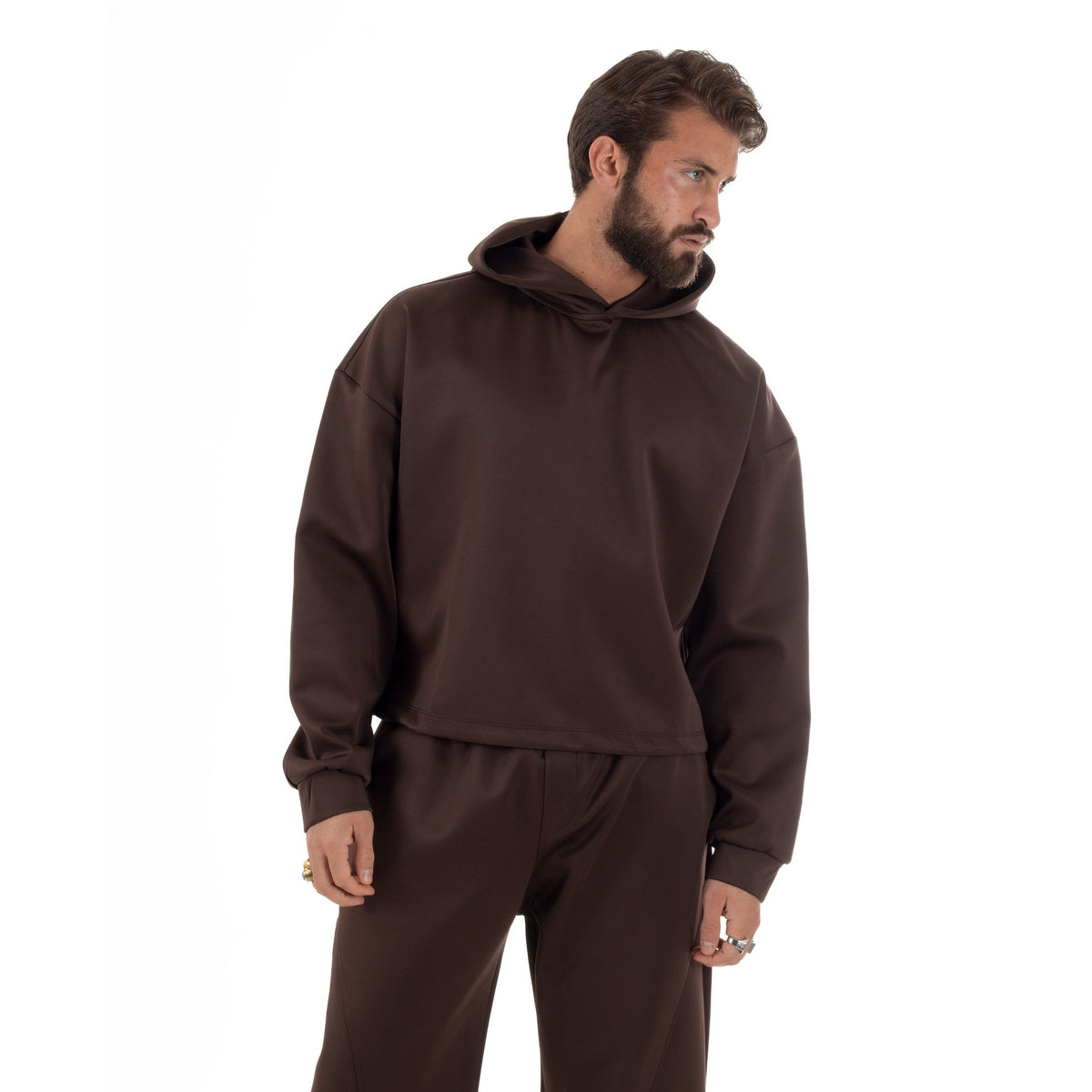 Cropped Hoodie Set Heren | Wijde Broek | Bruin