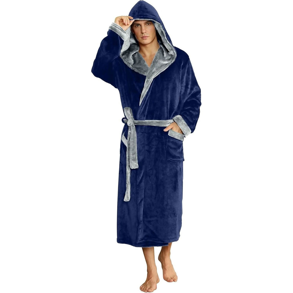 Fleece Badjas Heren met Capuchon | Tweekleurig | 10 Kleuren