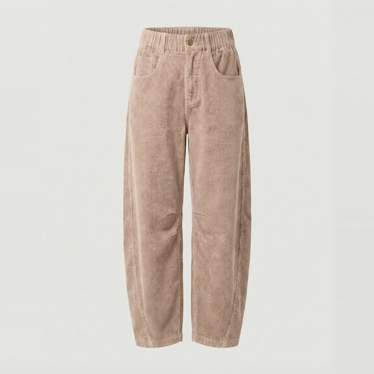 Beige corduroy broek met hoge taille, vrijstaand getoond zonder model | Boutique Moda