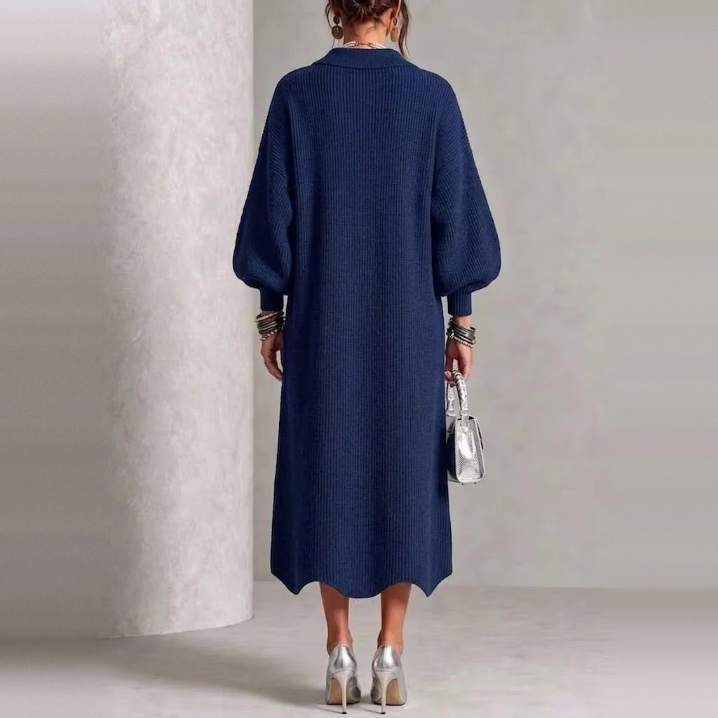 Gebreide Jurk Dames met Knopen | Ballonmouwen | Golvende Zoom | 7 Kleuren
