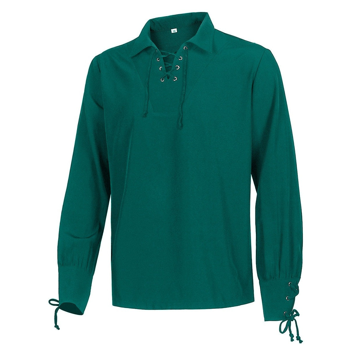 Groen middeleeuws overhemd met vetersluiting en lange mouwen, los uitgestald | Boutique Moda