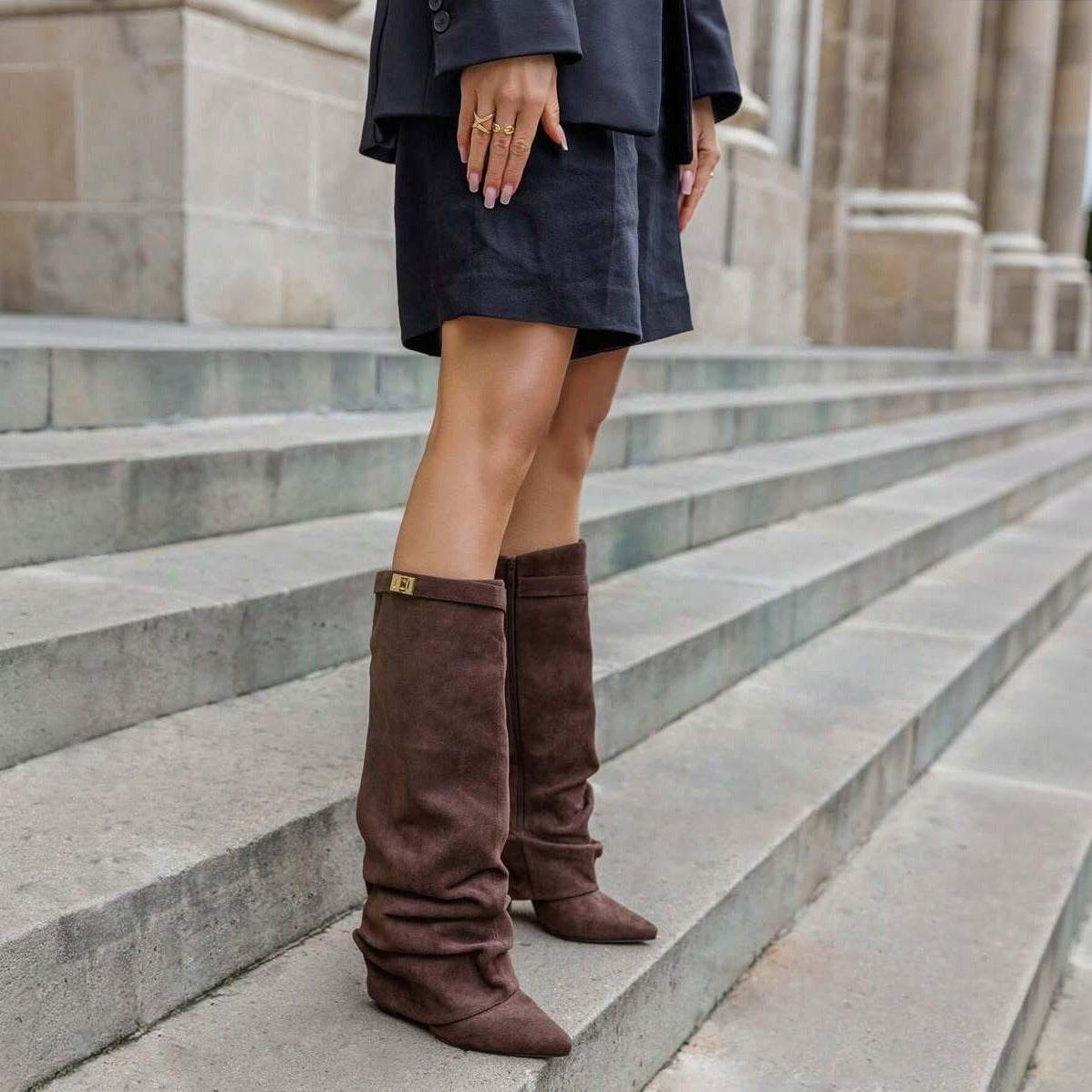 Slouch Laarzen Dames met Omslag | Puntige Neus | Kniehoog | 5 Kleuren