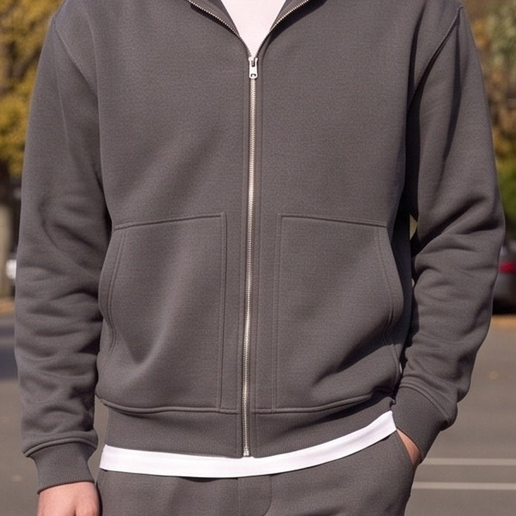 Joggingpak Heren met Carpenter Broek | Hoodie met Rits | Donkergrijs