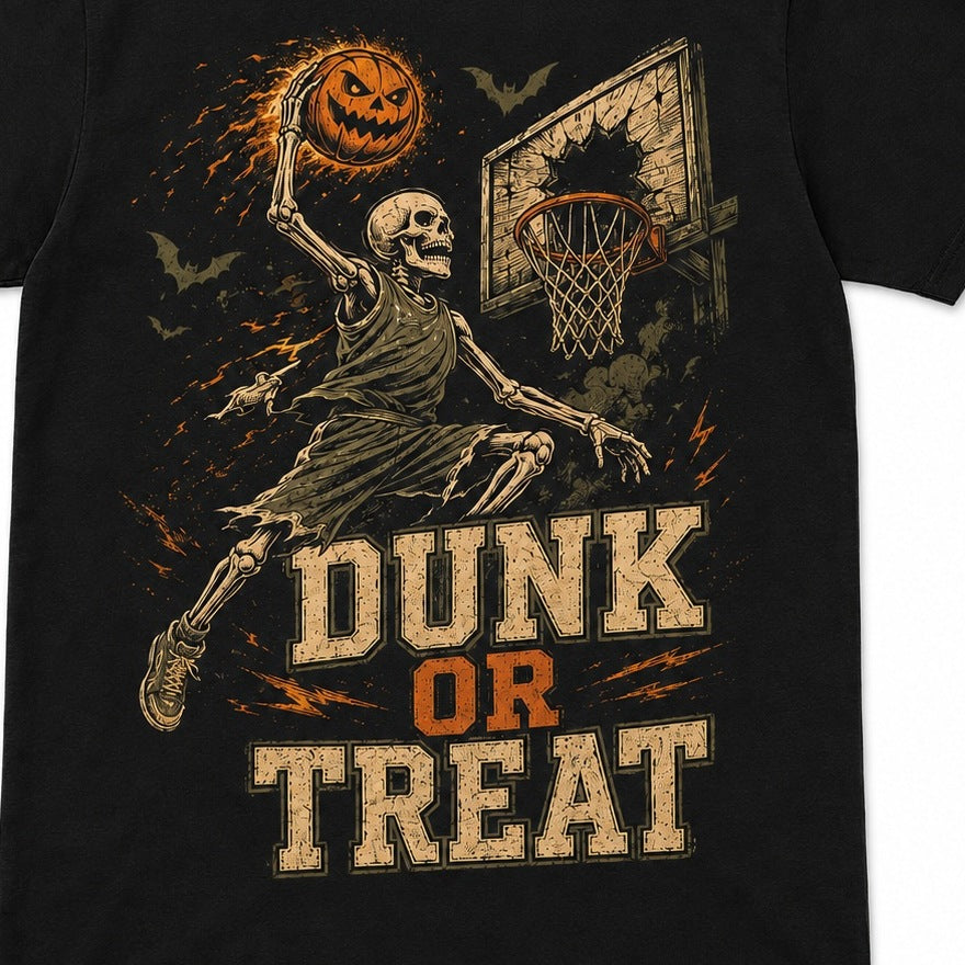 Basketbal Skelet T-Shirt | Dunk or Treat | Halloween | 3 Kleuren