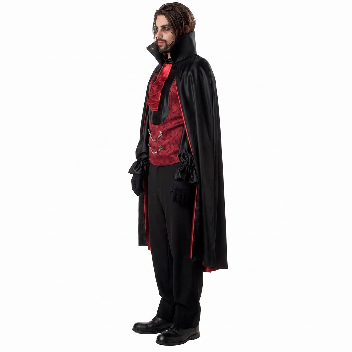 Dracula Kostuum Rood | Vest met Mouwen | Jabot | Cape