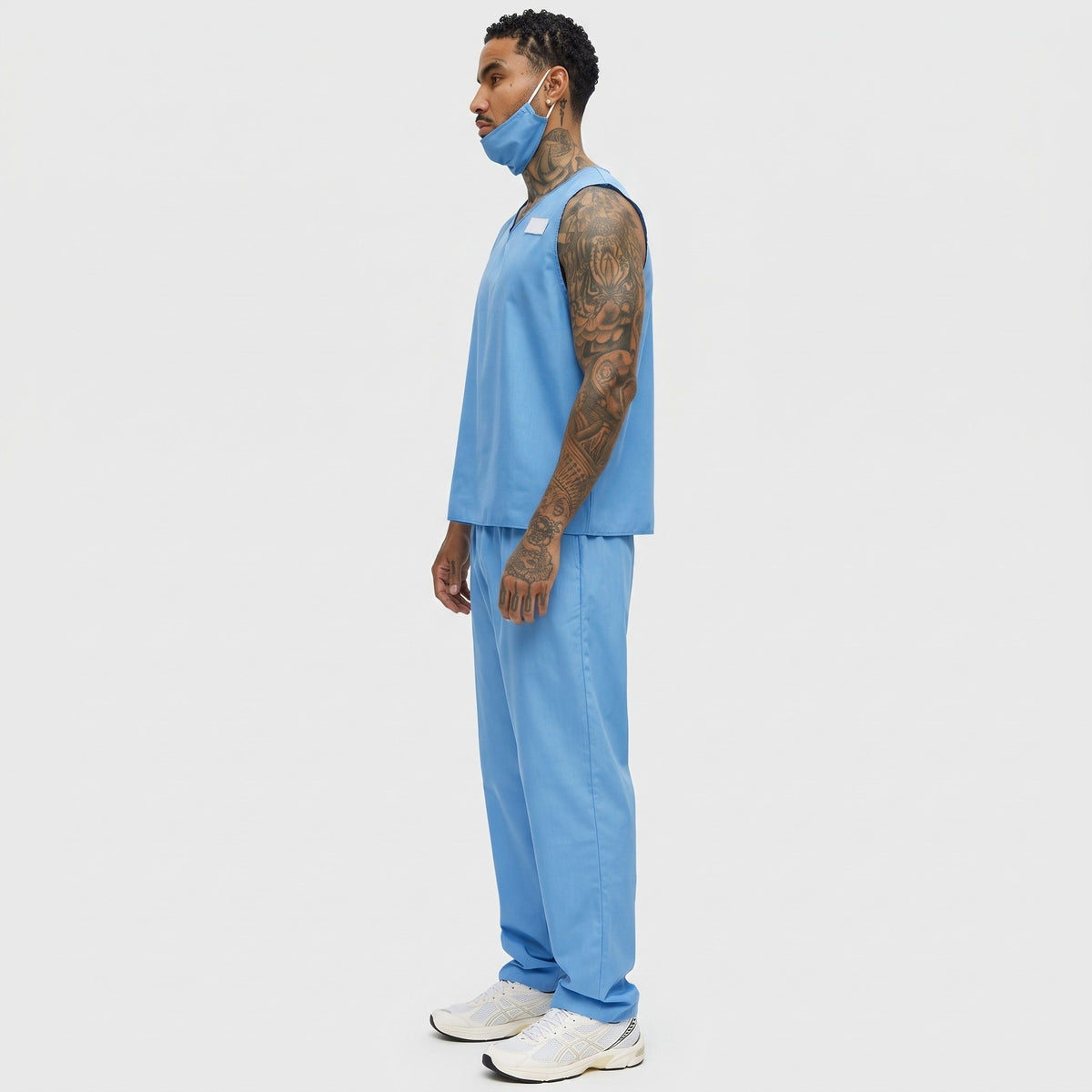 Dokter Kostuum Heren | Blauw Operatiepak | Mondkapje | Naambadge