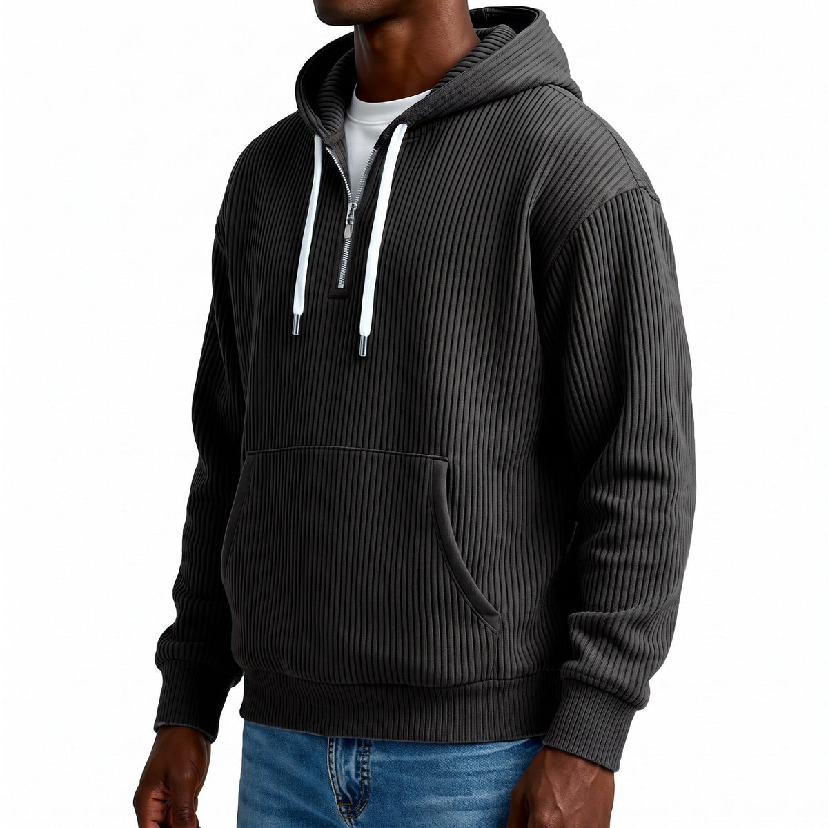Half Zip Hoodie Heren met Ribstructuur | Hoge Kraag | 10 Kleuren