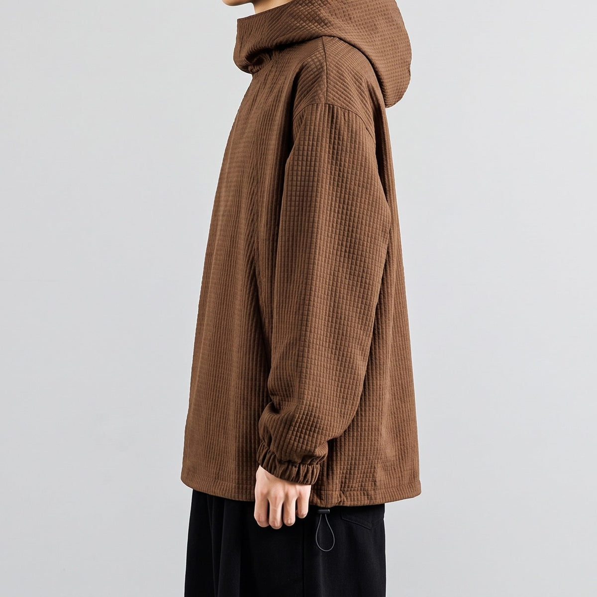 Oversized Hoodie Heren | Wafelstructuur | Hoge Kraag | Koord in de Zoom