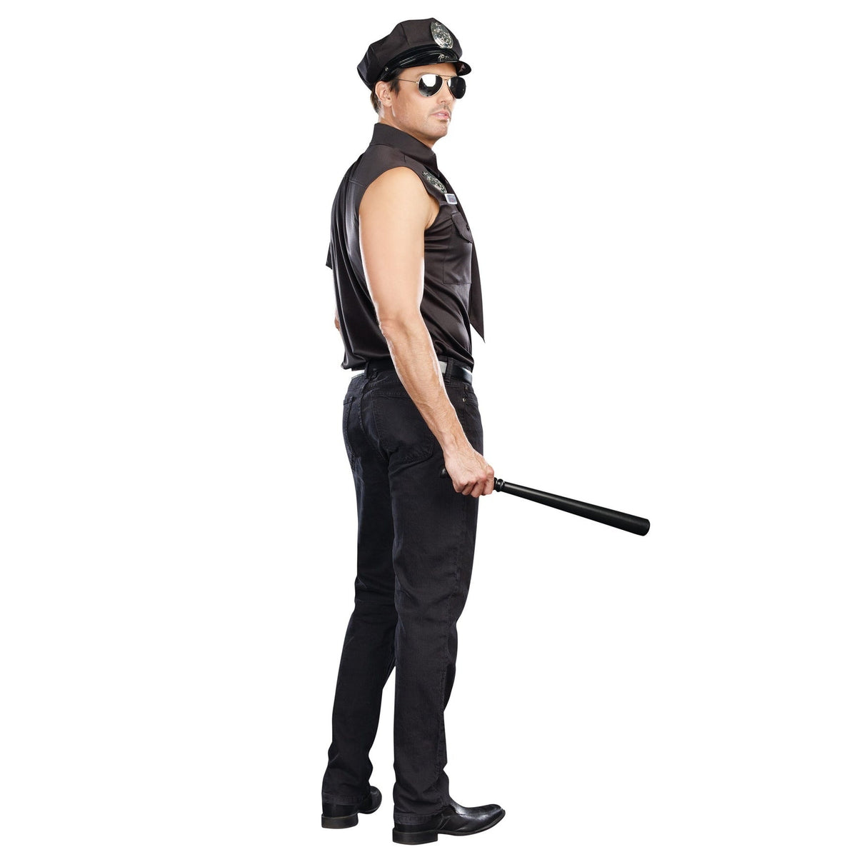 Politie Kostuum Heren | Mouwloos Overhemd | Politiepet | Stropdas | Badge