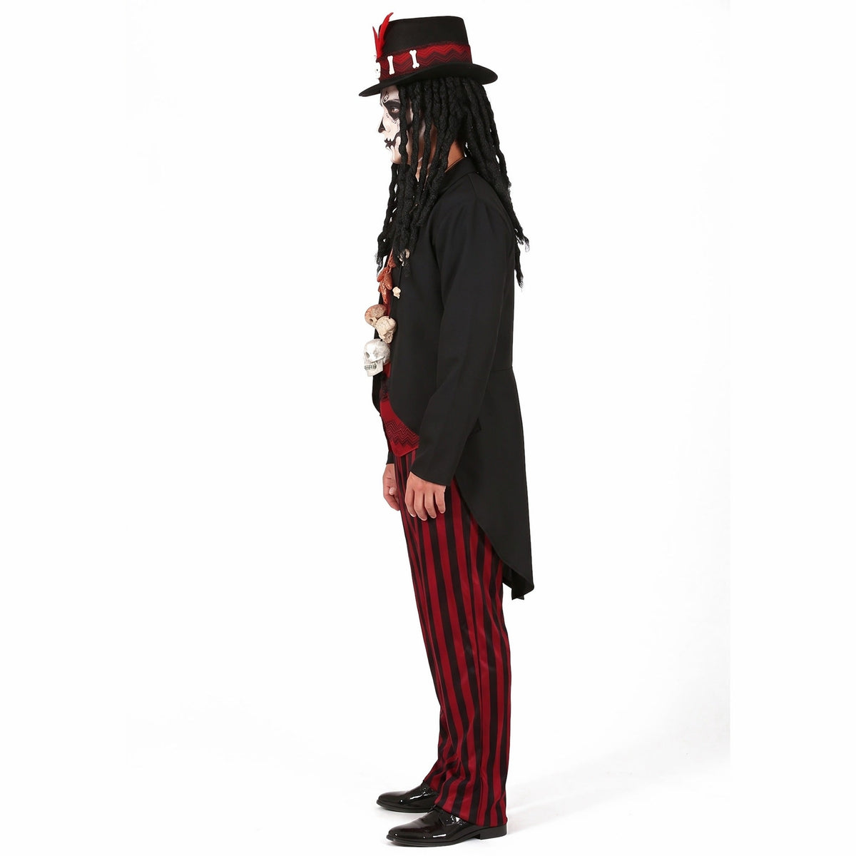 Voodoo Kostuum Heren | Slipjas | Hoge Hoed | Gestreepte Broek