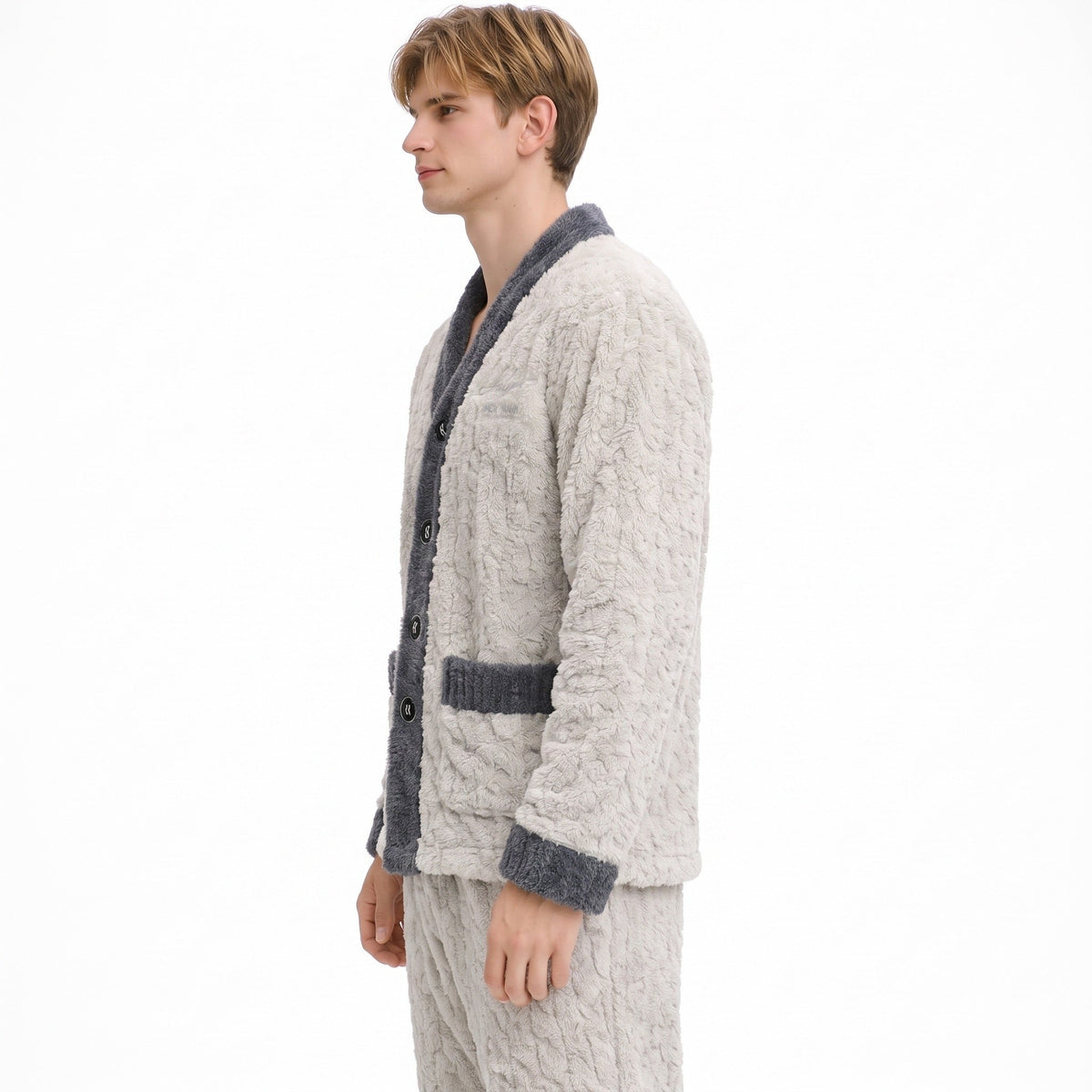 Fleece Pyjama Heren | Koraalfleece | Tweedelig | Knoopsluiting