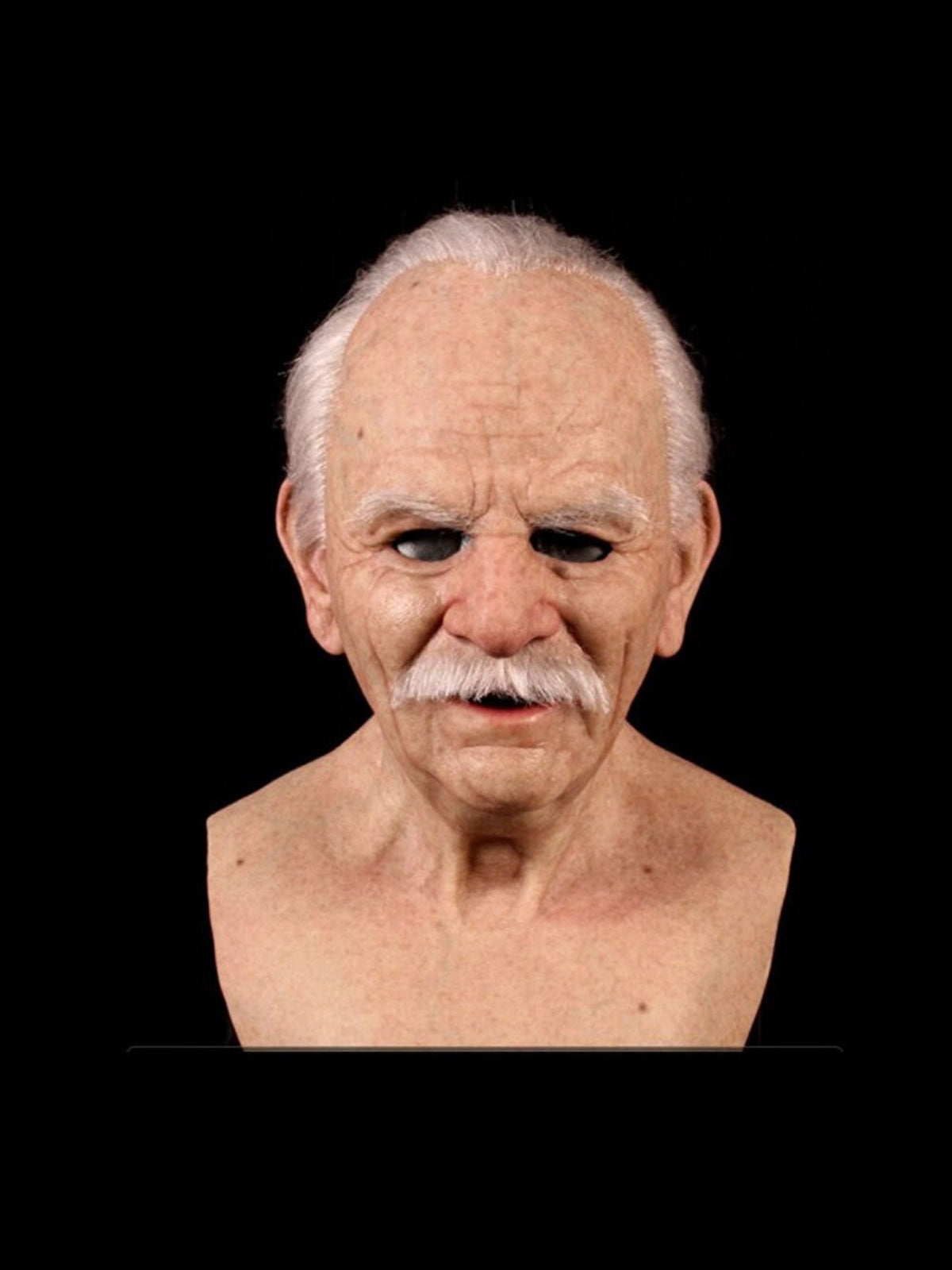 Latex masker oude man met wit haar en snor, stijl F