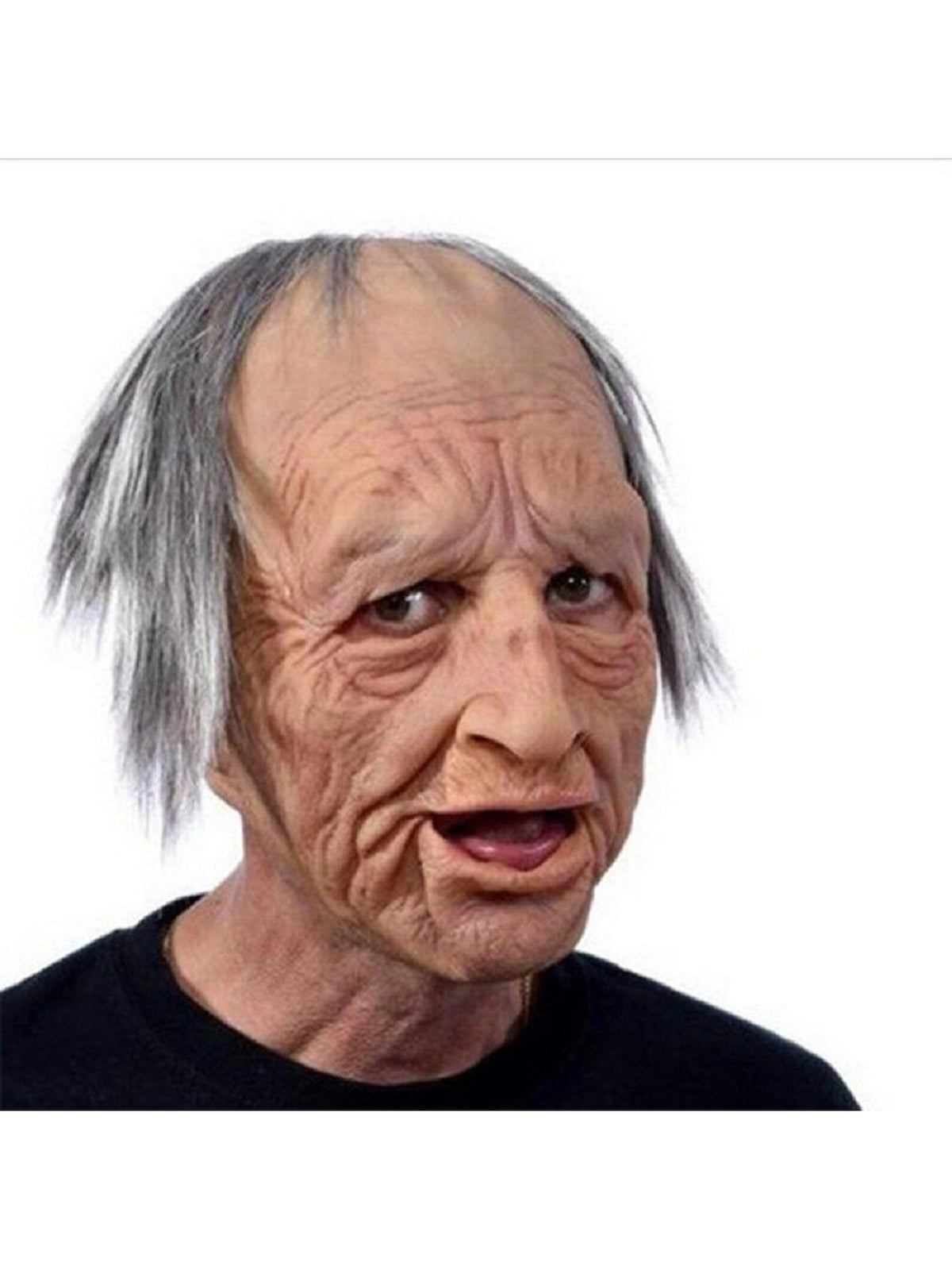 Latex masker oude man met dun grijs haar, stijl J